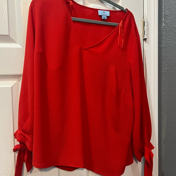 CeCe Vibrant Red Blouse with Tie Sleeves - Picture 1 of 7